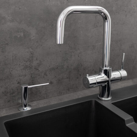 Aquataps Built in Soap Dispenser for Kitchen Sink and Worktop Polished Chrome with Quel Classic D Shape