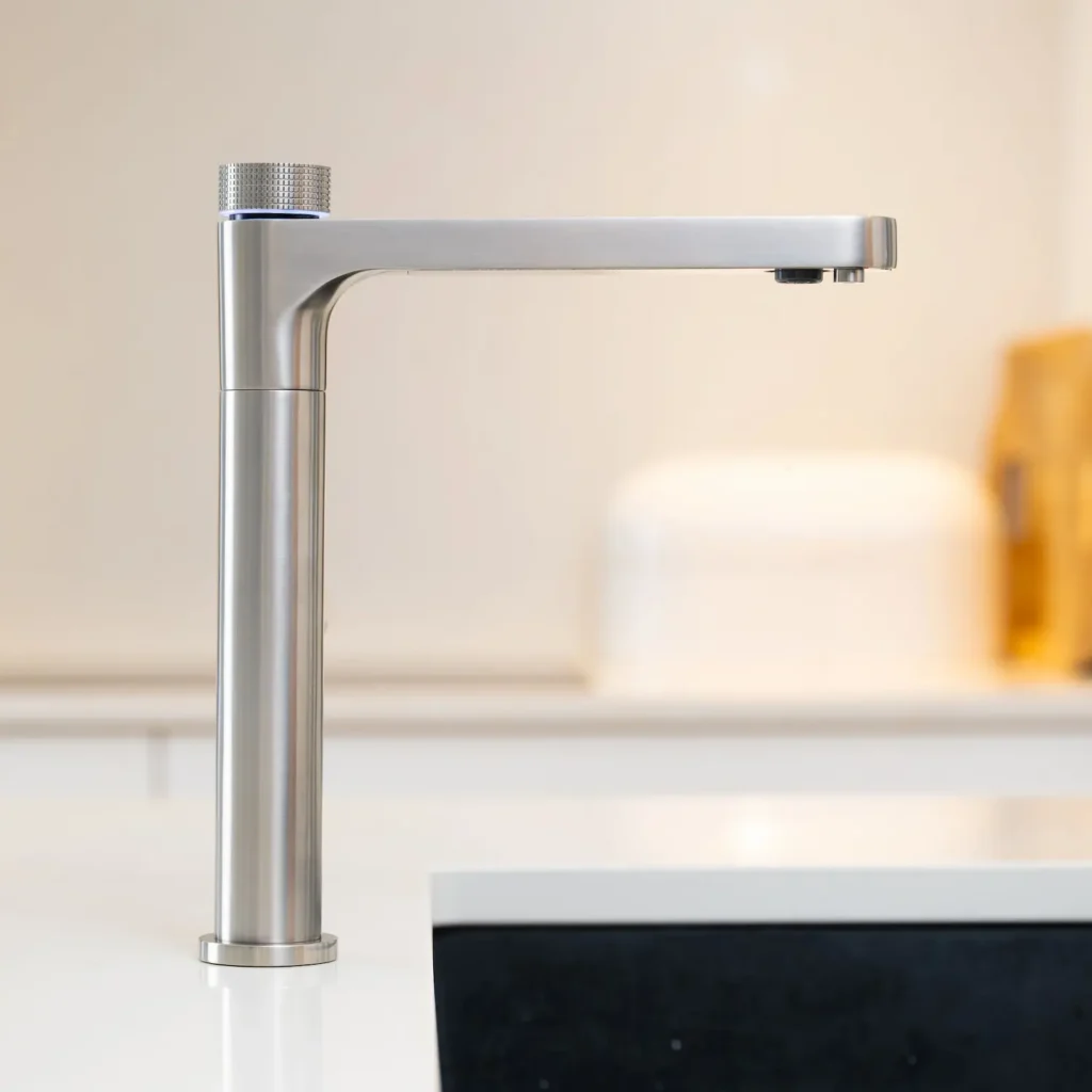side profile of Quel Ultimo 6-in-1 Instant Boiling Chilled Sparkling Filtered Water Tap in Brushed Nickel